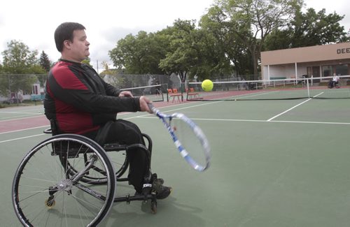 Tennis player Sam Unrau at the Deer Lodge Tennis Club. For feature on up coming wheelchair tennis event. Geoff Kirbyson story. Wayne Glowacki/Winnipeg Free Press June 17 2014