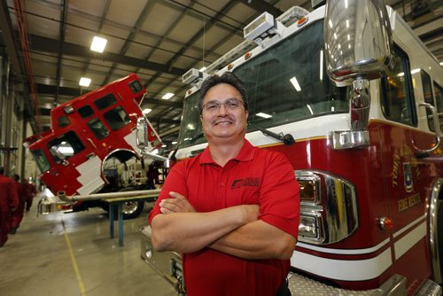 BIZ .Fort Garry Fire Truck . Ron Lavallee regarding  First Nation cross-border working opportunities, for instance related to the Bakken oil and gas fields. Lavallee is a First Nation guy who is the service manager at Fort Gary Fire Trucks and 90% of his staff are First Nations guys and they are trying to see if there are opportunities for their staff to do service work south of the border. Martin Cash | Business Reporter/ Columnist June 17 2014 / KEN GIGLIOTTI / WINNIPEG FREE PRESS