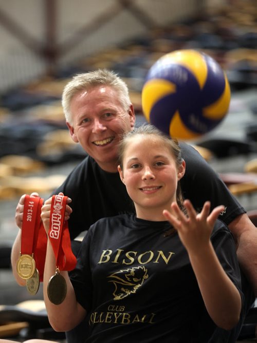 Ken Bentley and his daughter Katreena Bentley - they will have their gold medals with them and be wearing their Team Manitoba uniforms. The Volleyball Manitoba awards were handed out. Dad and Daughter who train together and have won gold together as coach and player. This will be the Training Basket for Sat. June 21. See Ashely Prest story. June 217, 2014 - (Phil Hossack / Winnipeg Free Press)