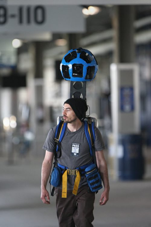 A employee of the Google camera team walks the perimeter of Investors Group Field  Wednesday filming it with multiple cameras for Google Street View Inside - 15 lens and takes panoramic photosphere will be on street view in 3-6 months from now- Standup Photo- June 18, 2014   (JOE BRYKSA / WINNIPEG FREE PRESS)
