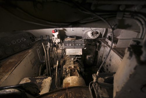 Harold Kihn's large collection of military vehicles, including a Sherman tank. Picture of inside the tank. Military vehicles will be on display at 60th Manitoba Threshermen's Reunion & Stampede, in Austin on July 24-27.  June 16, 2014 Ruth Bonneville / Winnipeg Free Press