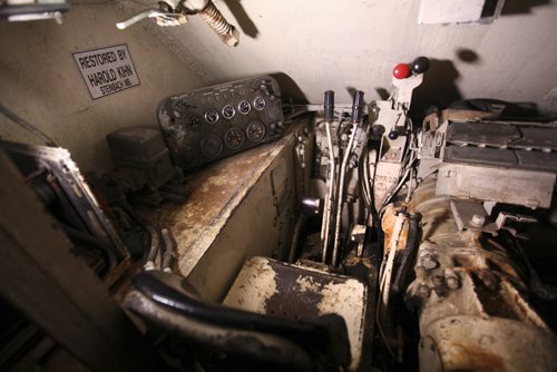 Harold Kihn's large collection of military vehicles, including a Sherman tank. PIc of inside the tank. Military vehicles will be on display at 60th Manitoba Threshermen's Reunion & Stampede, in Austin on July 24-27.  June 16, 2014 Ruth Bonneville / Winnipeg Free Press