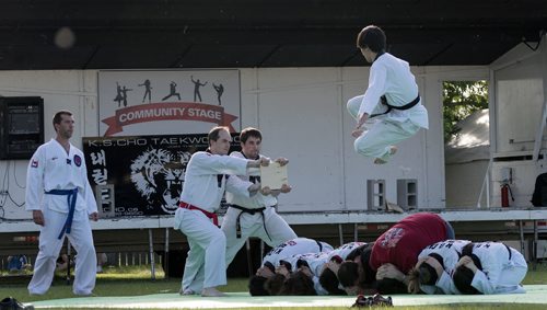 K.S. Cho Taekwondo College performs at the Red River Ex on Wednesday. Sarah Taylor / Winnipeg Free Press