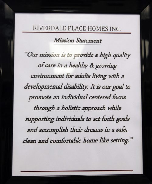 PHILANTHROPY - for Kevin Rollason story. A sign in the lobby of one of the Riverdale Place Homes. They operate for adults with intellectual disabilities in Arborg, Manitoba. BORIS MINKEVICH / WINNIPEG FREE PRESS  June 18, 2014