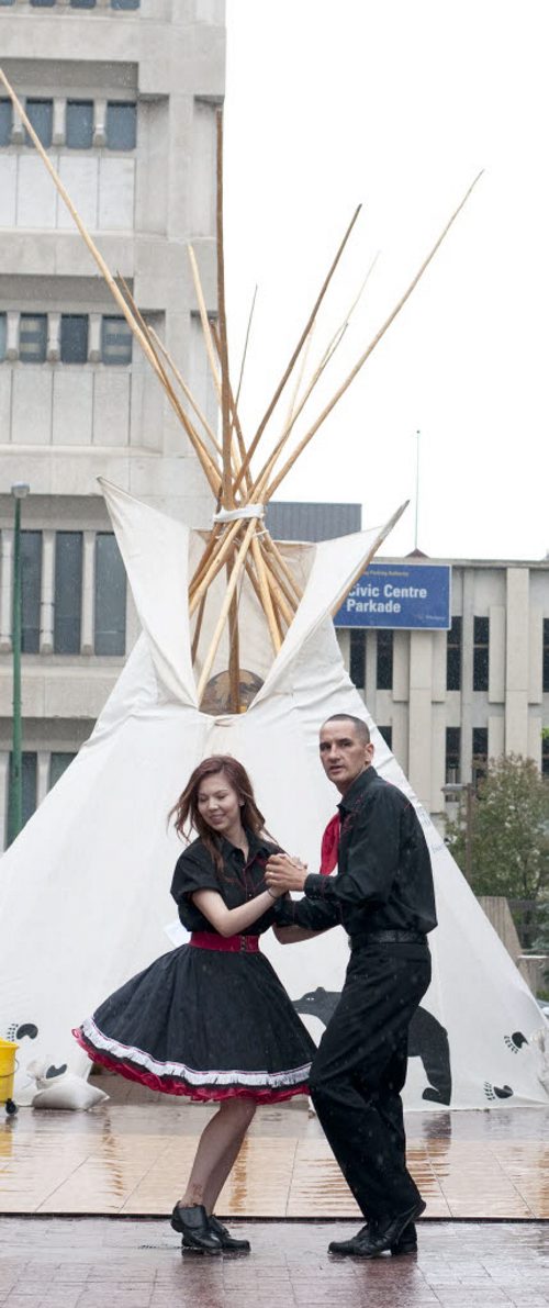 High Stepping Kevin Chief participates with the Norman Chief Memorial dancers ( named off his father) at the City of Winnipeg employees celebrating at City Hall for National Aboriginal Day  - Kevin Chief  is the Minister of Children and Youth Opportunities for NDP and is 1/4 Metis 3/4 Aboriginal-Standup photo- June 20, 2014   (MIKE SUDOMA / WINNIPEG FREE PRESS)