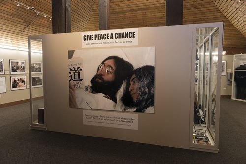 Give Peace a Chance travel exhibit displayed at Fort La Reine museum. It is the 45th anniversary of the John Lennon-Yoko Ono bed-in for peace in Montreal. Sarah Taylor / Winnipeg Free Press
