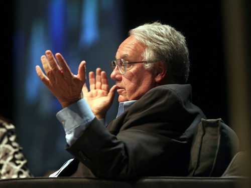 Howard Buffet gestures while taking questions from the after lunch crowd at the Convention Center Tuesday. See Martin  Cash story.  June 24, 2014 - (Phil Hossack / Winnipeg Free Press)