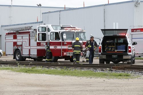 LOCAL .Wpg Fire Service was called to the Westeel plant on Rue  Desautes in St.B Thurs. morning to a chemical reaction inside the plant. The employes were evacuated as the Hazmat crew investigated , the problem  was resolved  and WFS has  cleared the scene , employees  were going back to work .  June 26 2014 / KEN GIGLIOTTI / WINNIPEG FREE PRESS