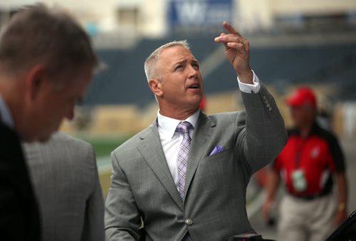 Matt Dunigan suited up a little differently for the Bomber's Home Opener Thursday evening. See Ed Tait's tale. June 26, 2014 - (Phil Hossack / Winnipeg Free Press)
