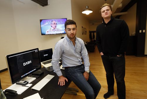BIZ - DASH Agency . (right) David Bell, 18, and  (left) Christian Lunny, 19, formed DASH Agency while still in high school. Now they handle social media advertising for more than 20 clients and have a total of 10 employees. 250 McDermot Avenue .Kirbyson story.July 2 2014 / KEN GIGLIOTTI / WINNIPEG FREE PRESS