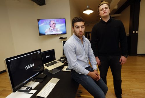 BIZ - DASH Agency  .(right) David Bell, 18, and (left) Christian Lunny, 19, formed DASH Agency while still in high school. Now they handle social media advertising for more than 20 clients and have a total of 10 employees. 250 McDermot Avenue .Kirbyson story.July 2 2014 / KEN GIGLIOTTI / WINNIPEG FREE PRESS