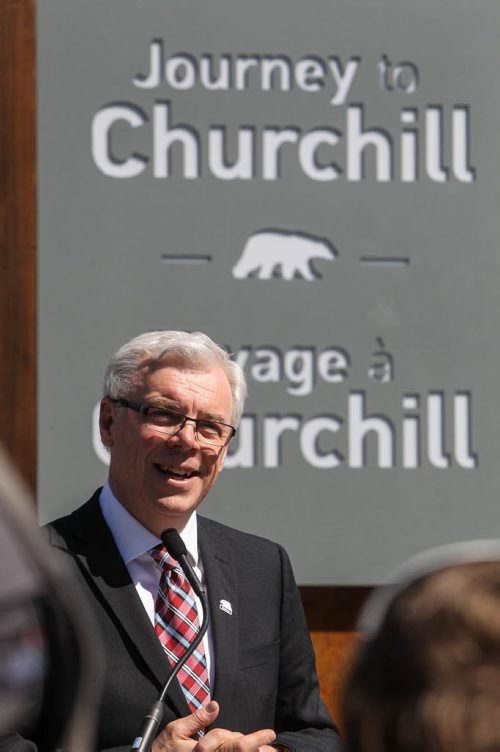 Premier Greg Selinger during the grand opening of the Assiniboine Park Zoo exhibit Journey to Churchill. Viewing the bears up close while they swim in a large water tank was a new experience for many Winnipeggers as well as the polar bears who were introduced to their new home only hours earlier. 140703 - Thursday, July 03, 2014 -  (MIKE DEAL / WINNIPEG FREE PRESS)