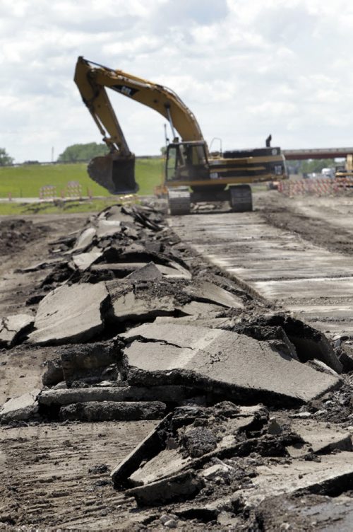 The road reconstruction site on I-29 highway about 20 miles south of Grand Forks. Thirty plus year old concrete is being torn up and rubblized for the reconstruction project.   Dan Lett story Wayne Glowacki / Winnipeg Free Press July 3  2014