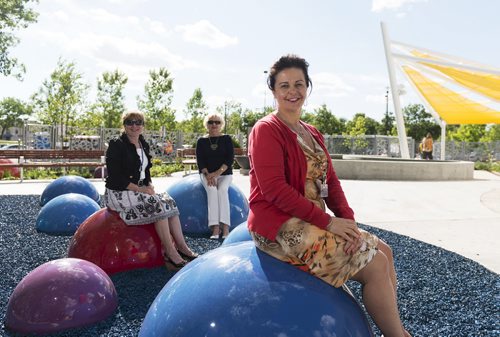 Director of development for Victoria Hospital Foundation Rena Molinari (right), board member of Victoria Hospital Foundation Leona McDonald (middle) and Executive director Charlene Rock sit in the hospital's new Miracle Garden. Sarah Taylor / Winnipeg Free Press