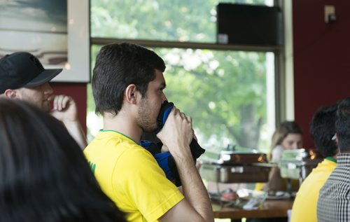 Brazilian fan Italo Moura watches Brazil lose miserably to Germany during Tuesday's game 7-1. Sarah Taylor / Winnipeg Free Press