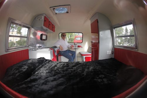 July 8, 2014 - 140708  -  Jack Klick sits in the 1975 Bler camper he restored Monday, July 8, 2014. The 1975 Boler camper is owned by  Kelly Klick and Tom McMahon and was restored by Kelly and her father Jack. John Woods / Winnipeg Free Press