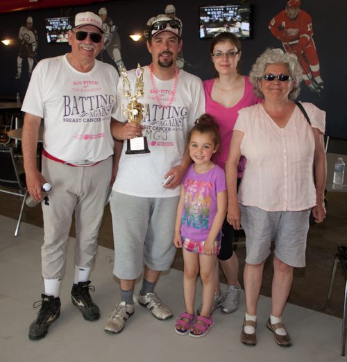 JOHN JOHNSTON / WINNIPEG FREE PRESS  Social Page for July 12th, 2014  Batting Against Breast Cancer Äì Little Mountain Sportsplex  The Canadian Breast Cancer Foundation (Prairies NWT) held their annual Batting Against Breast Cancer slo-pitch tournament at Little Mountain Sportsplex. The family friendly event raised over $60,000 towards the organizationÄôs vision of creating a future without breast cancer. To learn more visit cbcf.org.  Representing the Top Fundraising Team Äì Machine Gun Jubblies  who raised $5,700 (L-R) Don Crerar, Mike Crerar, Ashlyn Crerar, Cynthia Hein, Carol Crerar