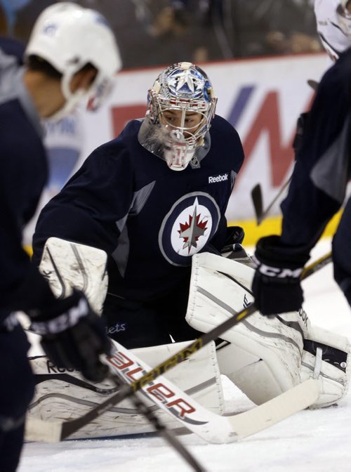 Jets gioalie prospect Eric Comrie .SPORTS - Winnipeg Jets Development Camp scrimmaged in front of a standing room  crowd at the MTS Iceplex   Story by Ed Tait . July 11 2014 / KEN GIGLIOTTI / WINNIPEG FREE PRESS