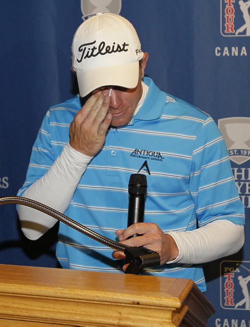 July 13, 2014 - 140713  -  Tim Madigan weeps after winning The Players Cup at Pine Ridge Sunday, July 13, 2014. John Woods / Winnipeg Free Press