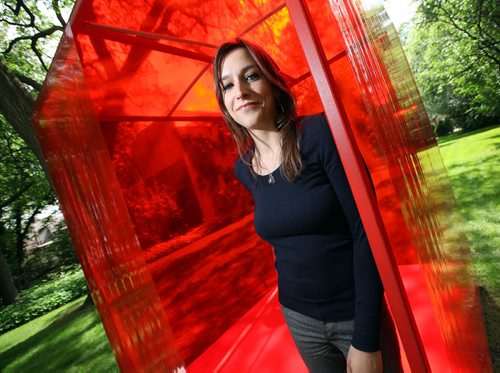 Fine arts grad and architecture student Elyssa Stelman inside pop up art gallery "the little red art gallery" which has it's opening this evening. See GOrd Sinclair's story. July 14, 2014 - (Phil Hossack / Winnipeg Free Press)