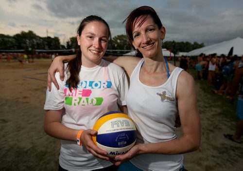 Mica Rosier, 18, and her mom, Rona, at the Super-Spike volleyball tournament at Maple Grove Rugby Park, Friday, July 18, 2014. (TREVOR HAGAN/WINNIPEG FREE PRESS) - for melissa martin story