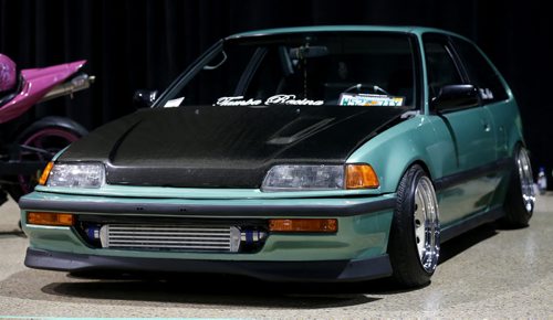 Michael Sumar's turbocharged 1991 Honda Civic at Winnipeg Speed Fest at the Winnipeg Convention Centre, Saturday, July 19, 2014. (TREVOR HAGAN/WINNIPEG FREE PRESS)