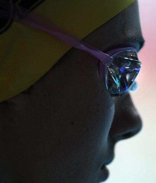 Kelsey Wog of the University of Manitoba Bisons prepares to swim in the 15 yr old  girls 100 m Breaststroke at the 2014 Canadian Age Group Championships at Pan Am Pool in Winnipeg  She went on to win gold-For sports slideshow- July 25, 2014   (JOE BRYKSA / WINNIPEG FREE PRESS)