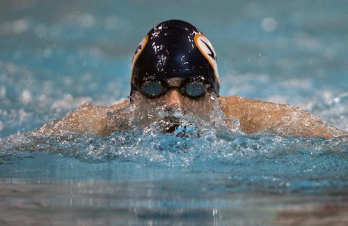Kaelan Freund of the LA Swim Club emerges from the water during his  15 yr old boys 100 m breaststroke final at the 2014 Canadian Age Group Championships at Pan Am Pool in Winnipeg -For sports slideshow- July 25, 2014   (JOE BRYKSA / WINNIPEG FREE PRESS)