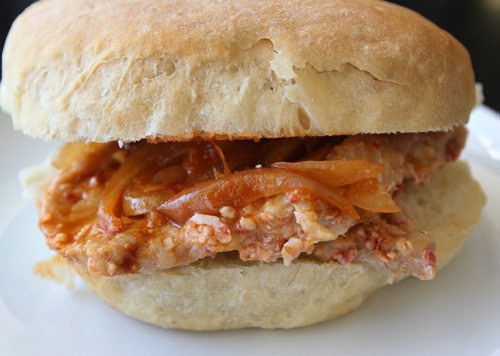 Bifana Pork Sandwich at Viena  Do Castelo- 819 Sargent Ave -See Marion Warhaft review- July 25, 2014   (JOE BRYKSA / WINNIPEG FREE PRESS)