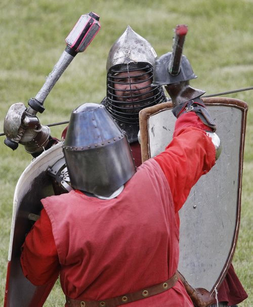 A combat demonstration at the Medieval Festival in Cooks Creek, Saturday, July 26, 2014. (TREVOR HAGAN/WINNIPEG FREE PRESS)