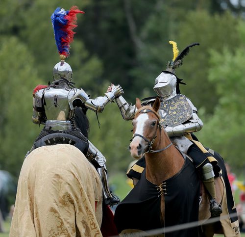 Participants prepare for a jousting competition at the Medieval Festival in Cooks Creek, Saturday, July 26, 2014. (TREVOR HAGAN/WINNIPEG FREE PRESS)