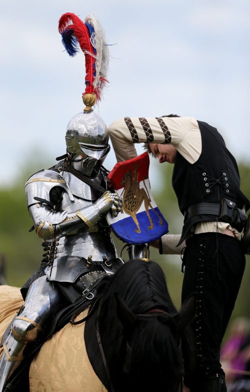 Participants prepare for a jousting competition at the Medieval Festival in Cooks Creek, Saturday, July 26, 2014. (TREVOR HAGAN/WINNIPEG FREE PRESS)