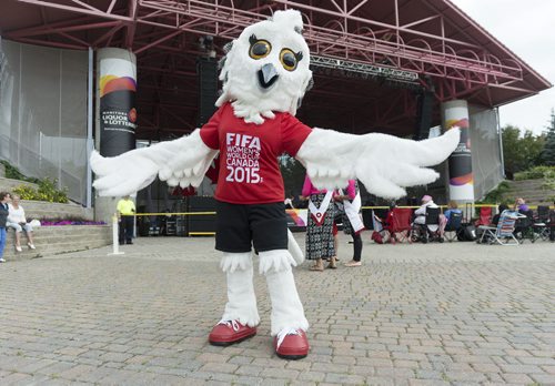 FIFA Women's World Cup mascot Shueme poses at at the Forks for Folklorama Kick-Off on Saturday. Sarah Taylor / Winnipeg Free Press July 26, 2014