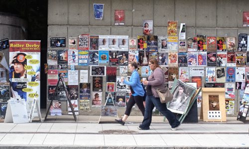 Winnipeg Fringe Festival posters plastered on the walls of the RMTC Sunday morning, the last day of the popular theatre festival.  140727 July 27, 2014 Mike Deal / Winnipeg Free Press