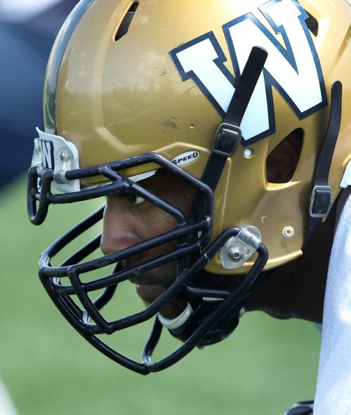 Winnipeg Blue Bomber Guard Chris Greaves was running reps  at practice Monday afternoon at the University of Manitoba soccer pitchSee Tim Campbell story- July 28, 2014   (JOE BRYKSA / WINNIPEG FREE PRESS)