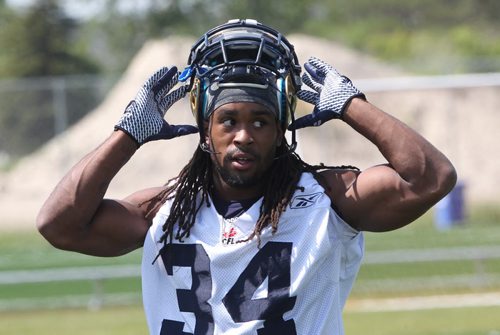 Winnipeg Blue Bomber RB Paris Cotton was running reps  at practice Monday afternoon at the University of Manitoba soccer pitchSee Tim Campbell story- July 28, 2014   (JOE BRYKSA / WINNIPEG FREE PRESS)