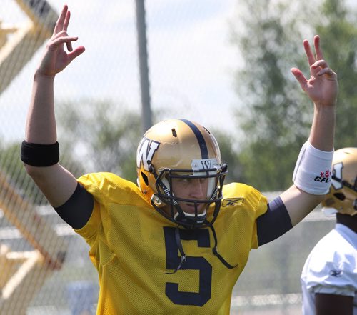 Winnipeg Blue Bomber quarterback Drew Willy at practice Monday afternoon at the University of Manitoba soccer pitchSee Tim Campbell story- July 28, 2014   (JOE BRYKSA / WINNIPEG FREE PRESS)