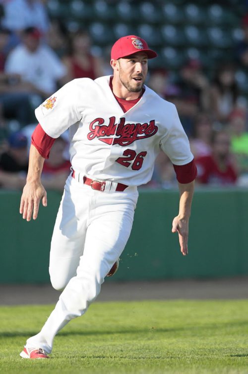 July 28, 2014 - 140728  -  Goldeyes Donnie Webb (26) rounds third in the Fastest Baserunner at the All Stars Skills Competition in Winnipeg Monday, July 28, 2014.  John Woods / Winnipeg Free Press