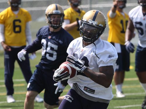 Winnipeg Blue Bombers RB  Nic Grigsby at practice Tuesday at the University of Manitoba soccer pitch See Tim Cambell story July 29, 2014   (JOE BRYKSA / WINNIPEG FREE PRESS)