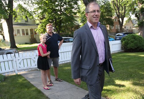 Mayoral candidate Gord Steeves vowed on Tuesday to get tough on Winnipeg's most annoying insect  the mosquito He made the announcement Tuesday morning at 653 Dudley Ave.See Aldo Santin story July 29, 2014   (JOE BRYKSA / WINNIPEG FREE PRESS)
