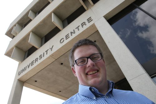National United Church youth/young adult conference at UM Aug. 13-16 Subjects- Joey Dearborn stands outside University Centre where most of the conference will be held  - See Brendas Suderman- July 29, 2014   (JOE BRYKSA / WINNIPEG FREE PRESS)
