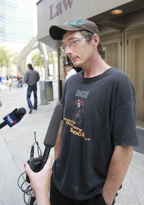 Jonas Chaikowsky  meets with reporters after the sentencing Thursday  of  Adam Quinn Langan who killed his mother.  Langan, 30, pleaded guilty to impaired driving causing the death of Doreen Chaikowsky, 71, around 5 p.m. on Aug. 24 2013.  Mike McIntyre story Wayne Glowacki / Winnipeg Free Press July 31  2014