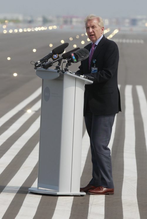 Barry Rempel pres. CEO of the Winnipeg Airports Authority gives¤¤a media tour Thursday morning of the newly completed Runway 18/36 at the¤¤James Richardson International Airport which will help reduce the number of planes flying over homes in River Heights. Murray McNeill story. Wayne Glowacki/Winnipeg Free Press July 31 2014