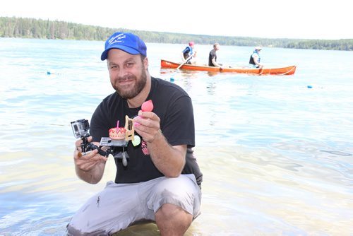 040 - Film maker Michael Maryniuk with his time-lapse camera, and set for an underwater birthday party, at the Deep Bay Residency for artists on Clear Lake. BILL REDEKOP/WINNIPEG FREE PRESS Aug 1,2014