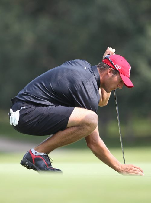 Leader Garrett Rank from Elmira, Ontario during back nine play at The 110th Canadian Mens Amateur Golf Tournament at Elmhurst Golf and Country Club See Tim Campbell story- Aug 05, 2014   (JOE BRYKSA / WINNIPEG FREE PRESS)