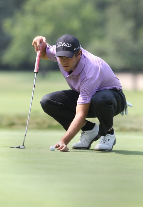 Second Round Leader- Leader Jonahan Garrick from Atherton, Ca finishes off his round Monday at The 110th Canadian Mens Amateur Golf Tournament at Elmhurst Golf and Country Club See Tim Campbell story- Aug 05, 2014   (JOE BRYKSA / WINNIPEG FREE PRESS)