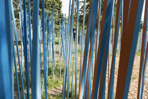 The Blue Stick Garden is displayed beside the Children's Museum at the Forks. Sarah Taylor / Winnipeg Free Press August 5, 2014
