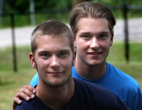 Carson (left) and Cole Krisko are 19-year-old identical twins. They volunteer their time teaching swimming lessons with Making Waves Winnipeg, an organization that provides affordable swimming lessons for children with special needs. Making Waves Winnipeg was started  by Cole and Carson's older brother, Cameron. August 6, 2014 - (Phil Hossack / Winnipeg Free Press)