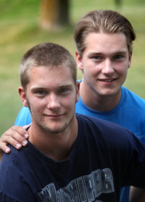 Carson (left) and Cole Krisko are 19-year-old identical twins. They volunteer their time teaching swimming lessons with Making Waves Winnipeg, an organization that provides affordable swimming lessons for children with special needs. Making Waves Winnipeg was started  by Cole and Carson's older brother, Cameron. August 6, 2014 - (Phil Hossack / Winnipeg Free Press)