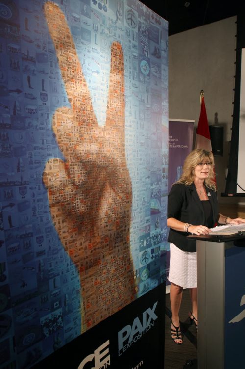 Shelly Glover, Minister of Canadian Heritage and Official Languages at CMHR announcement today Two of Canada's national museums -- the Canadian Museum for Human Rights (CMHR) and the Canadian War Museum  held a news event announcing plans for the first travelling exhibition to be displayed in the CMHR's "Expressions" gallery, a space for temporary exhibits, when it opens in September 2014-See story- Aug 07, 2014   (JOE BRYKSA / WINNIPEG FREE PRESS) ( eds CHHR gave us video clips which were passed off to video editors- possible Blippar?)
